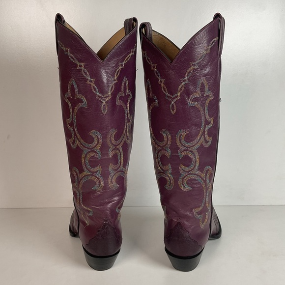 Vintage Larry Mahan Tall Purple Cowgirl Boots 8.5 B USA Made Lizard Teju - Picture 12 of 16